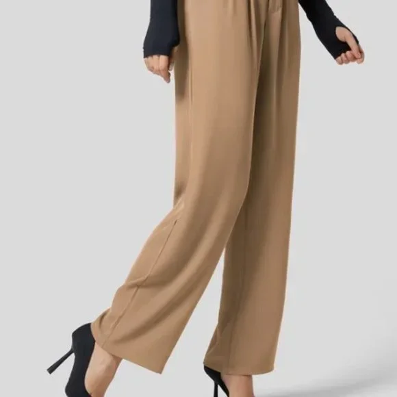 B4-93- High Waisted Button Zipper Shirred Straight Leg Work Suit Pants - Picture 4 of 8